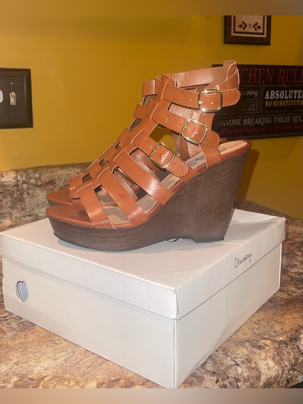 Olsenboye Tan Strappy Wedge Sandals